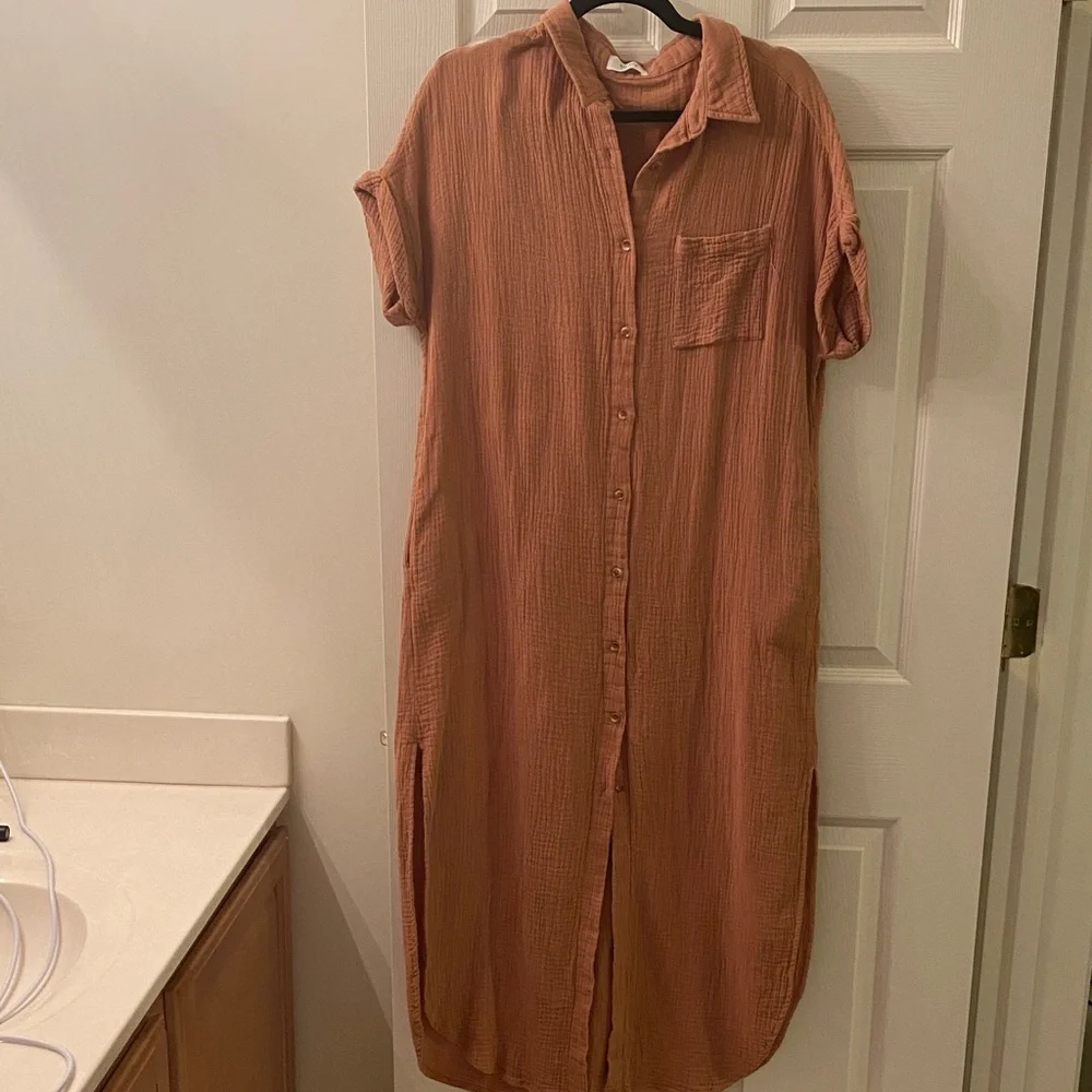 Bluivy Rust Button-Up Shirt Dress - Picture 1 of 8